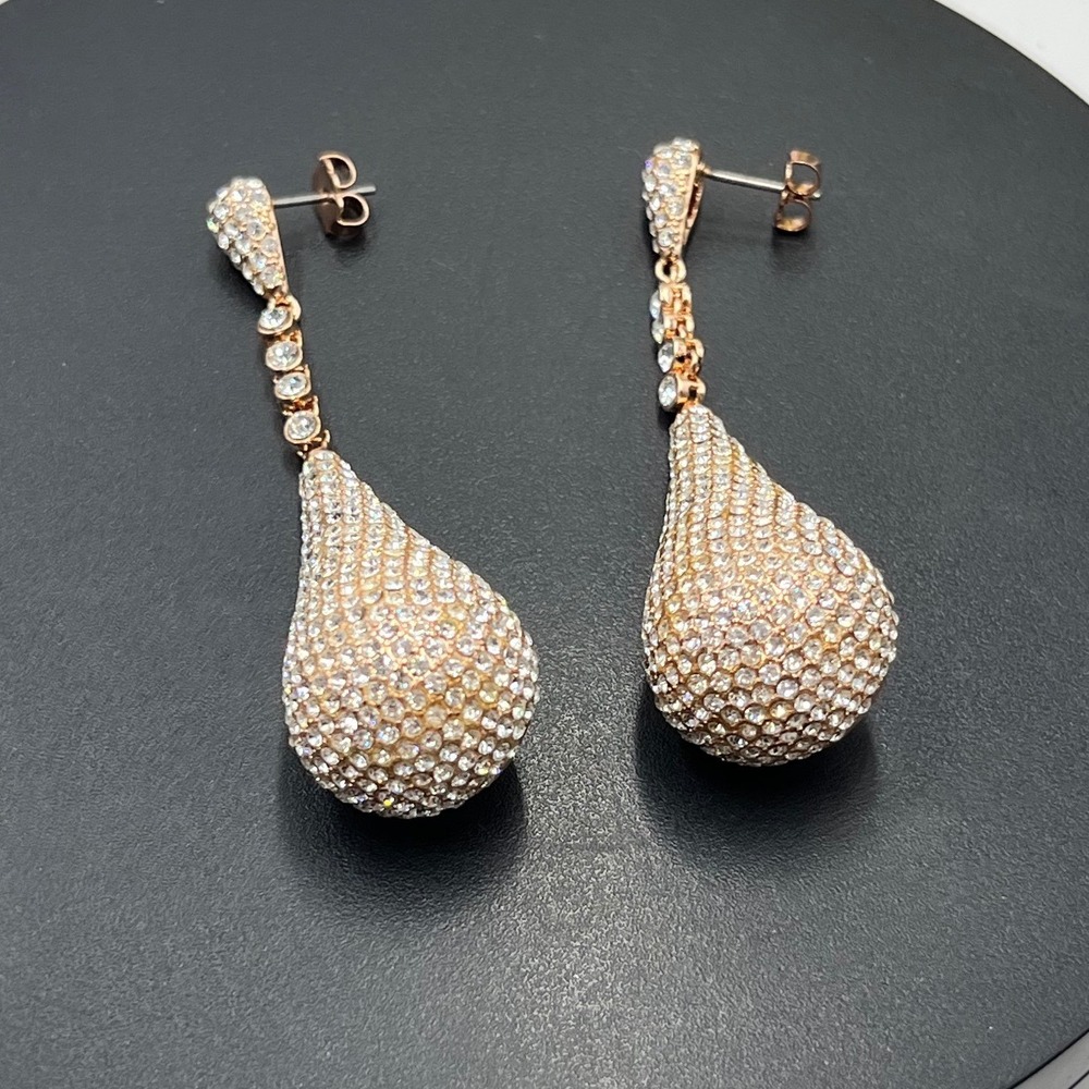 Joan Boyce Pavé Crystal Teardrop Rose Gold Plated Statement‎ Earrings